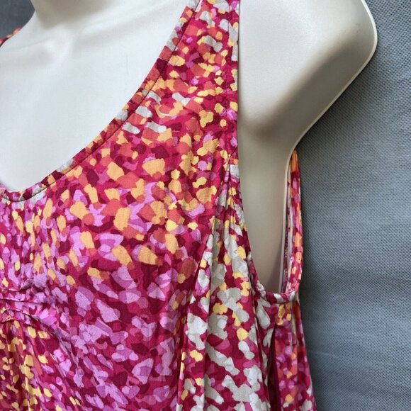 J. Jill Size 10 Ruched Sleeveless Midi Pink Red Orange Sun Dress Beachy Romantic - Picture 3 of 7